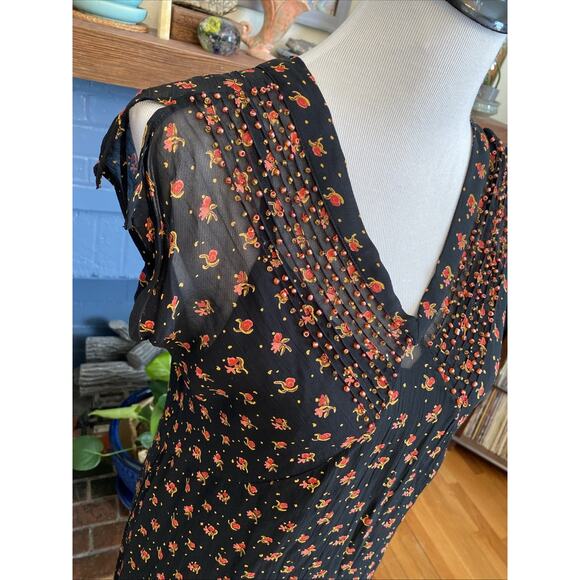 VTG 90s Y2k April Cornell S Rayon Floral Prairie Babydoll Slip Dress Sheer Beads - Picture 7 of 16